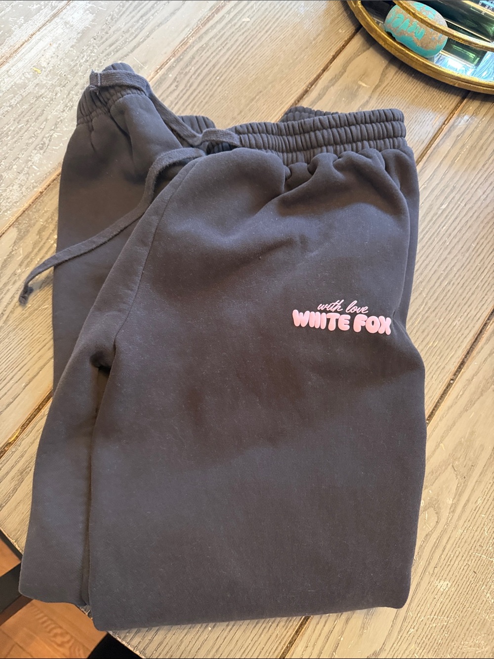 White Fox Boutique Black Sweatpants with Pink Logo